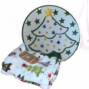 Christmas Set of Italian Hand painted textured tray and NWT set of hand towels